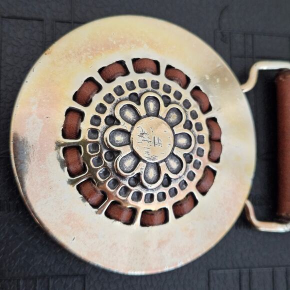 Argentinian Leather Boho Bohemian Metal Buckle Brown Belt | 36" - 40" Waist - Picture 5 of 13